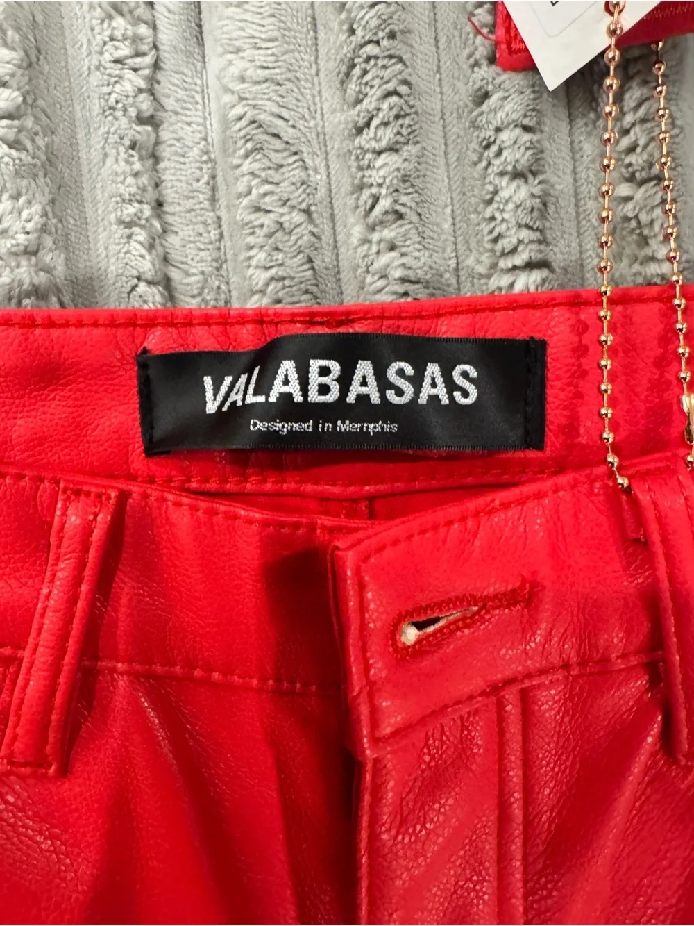 VALABASAS Red Faux Leather Cargo Flare Pants